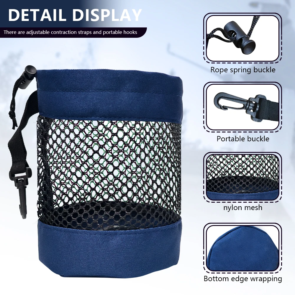 Borsa da golf nera da 1 pezzo, con nylon a rete di alta qualità e clip in plastica da appendere, comoda da appendere al sacco da golf