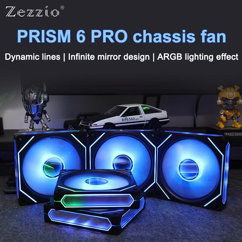 ZEZZIO Prism 6 PRO Вентилятор для корпуса компьютера 12 см ARGB Синхронизация освещения материнской платы 4-контактный ШИМ Тихий охлаждающий вентилятор