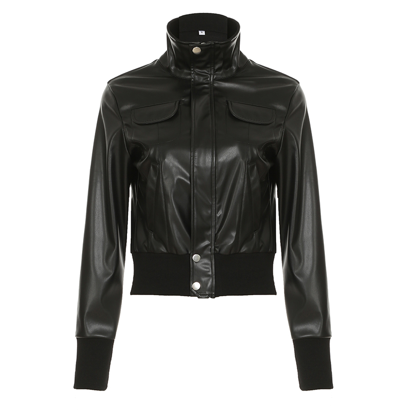 WEEKEEP Vintage Goddess Functional Sle Multi-Pocket Workwear Leather Jacket Women Autumn Winter Waist-Cinching Riding Short...