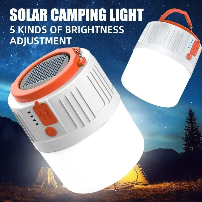 Superheldere campinglamp Solar LED 6 verlichtingsmodi USB oplaadbare Power Bank Outdoor BBQ-tenten Hangende noodverlichting