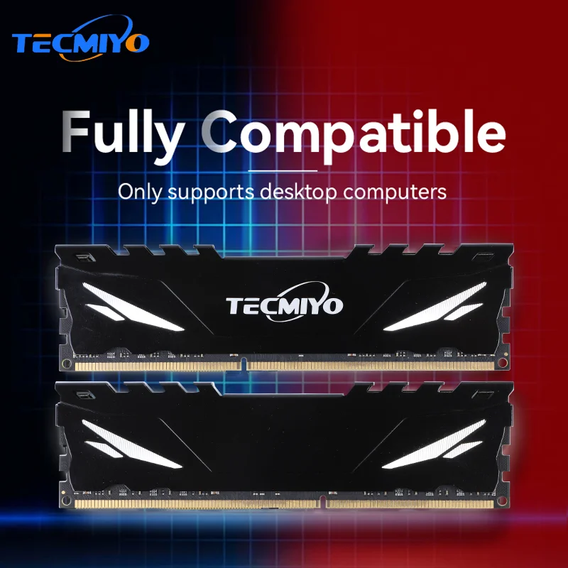 TECMIYO DDR3/ DDR3L 1333/1600 DDR4 8 GB/16 GB 2133/2400/2666 MHz/3000 MHz/3200 MHz/3600 MHz Desktop-RAM mit Kühlkörper – 1 PC Schwarz