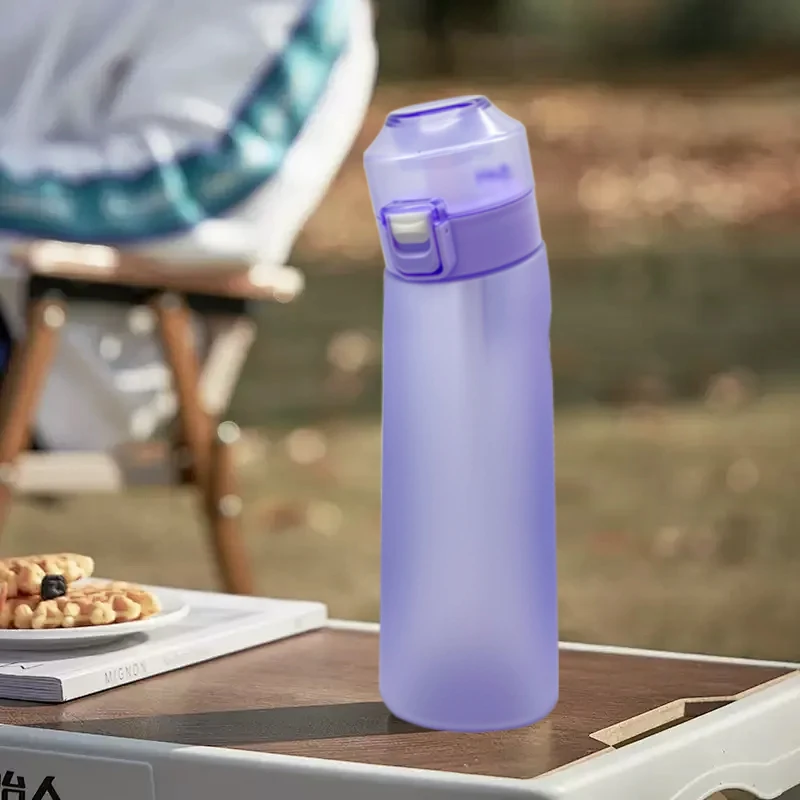 Botella de agua con sabor a aire LUSQI con anillo de 7 sabores, taza de plástico Tritan de paja de moda deportiva adecuada para deportes al aire libre y Fitness