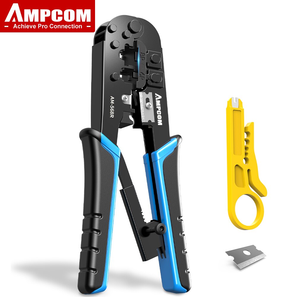 Ampcom-rj11 rj45 ferramenta de crimpagem para rede ethernet, cortador de cabo lan, stripper alicate para 6p 8p rj11 rj12 rj11