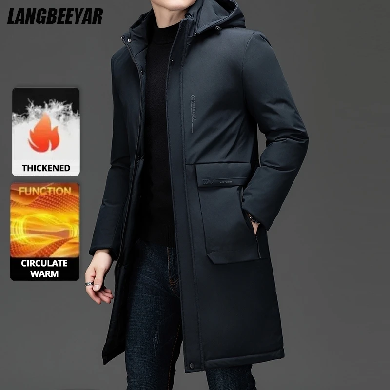 High end longo engrossar inverno nova marca casual moda com capuz parka jaqueta pesado blusão ao ar livre casacos à prova de vento outerwear