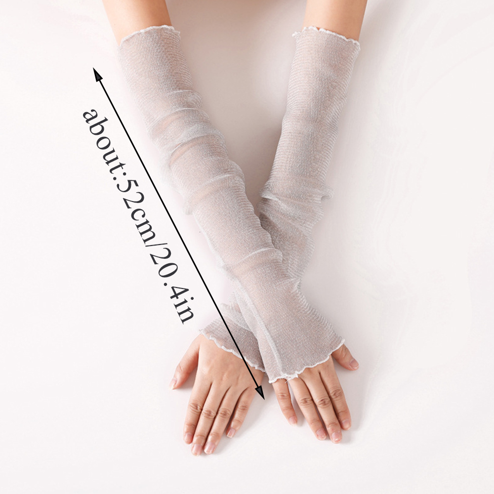 Longo sem dedos gelo seda braço mangas, capa de proteção solar, protetor solar de malha fina, protetor solar