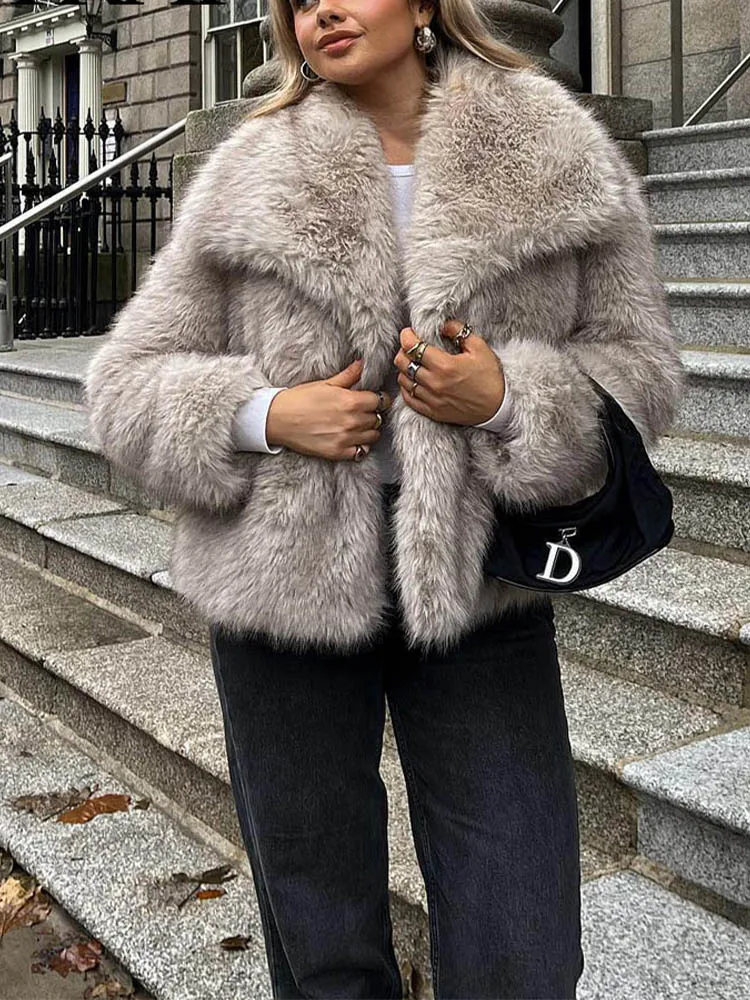 HH, chaqueta recortada de piel sintética a la moda para mujer, abrigo de manga larga con botón frontal a presión, prendas de vestir exteriores para mujer, abrigo grueso con cuello de solapa elegante