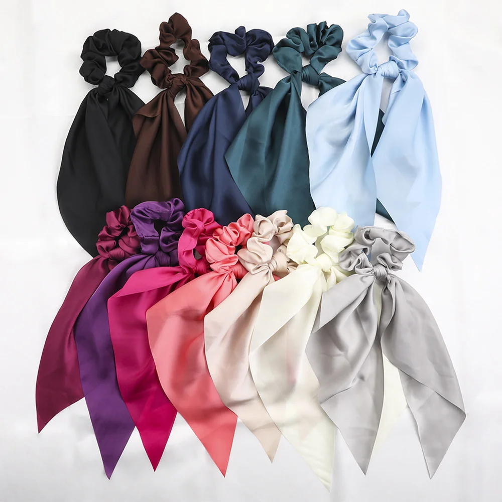 Coleteros coreanos de Color sólido para mujer, lazos largos para el cabello, bufanda con cola de caballo, banda elástica para el cabello, accesorios para el cabello