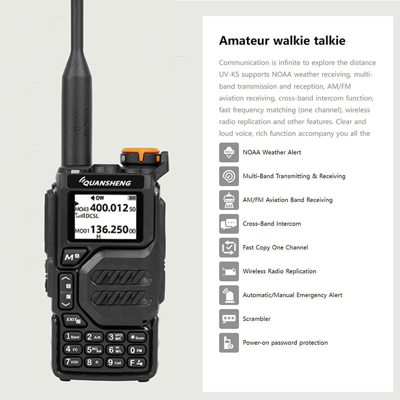 Quansheng UVK5 walkie-talkie long-distance professional civil outdoor go on road trip UV multi-frequency full-length hand-held a