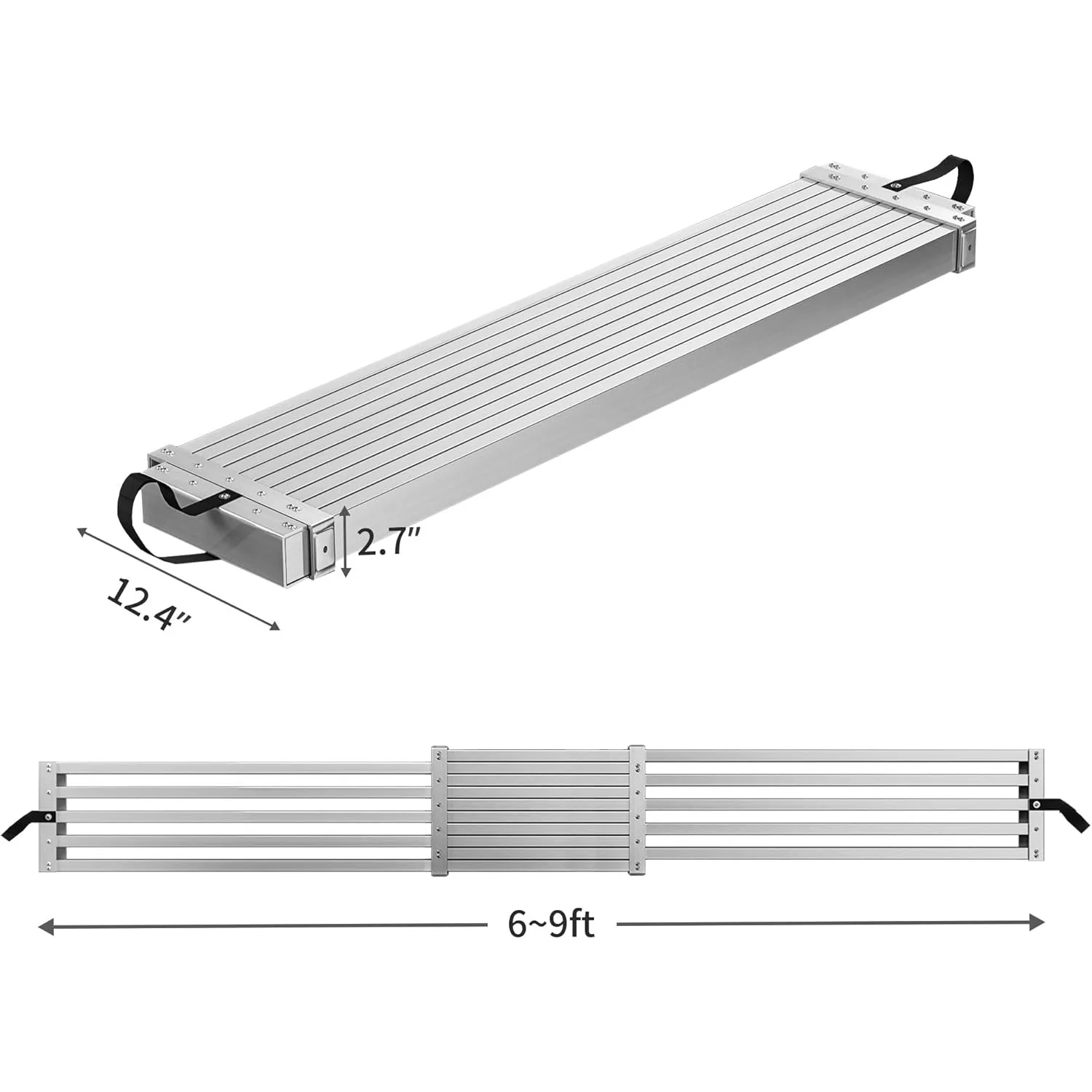 6-9ft Telescoping Plank, Aluminum Extension Plank 440lbs Capacity, Scaffolding Plank W/ Skid-Proof Platform Scaffold Ladder