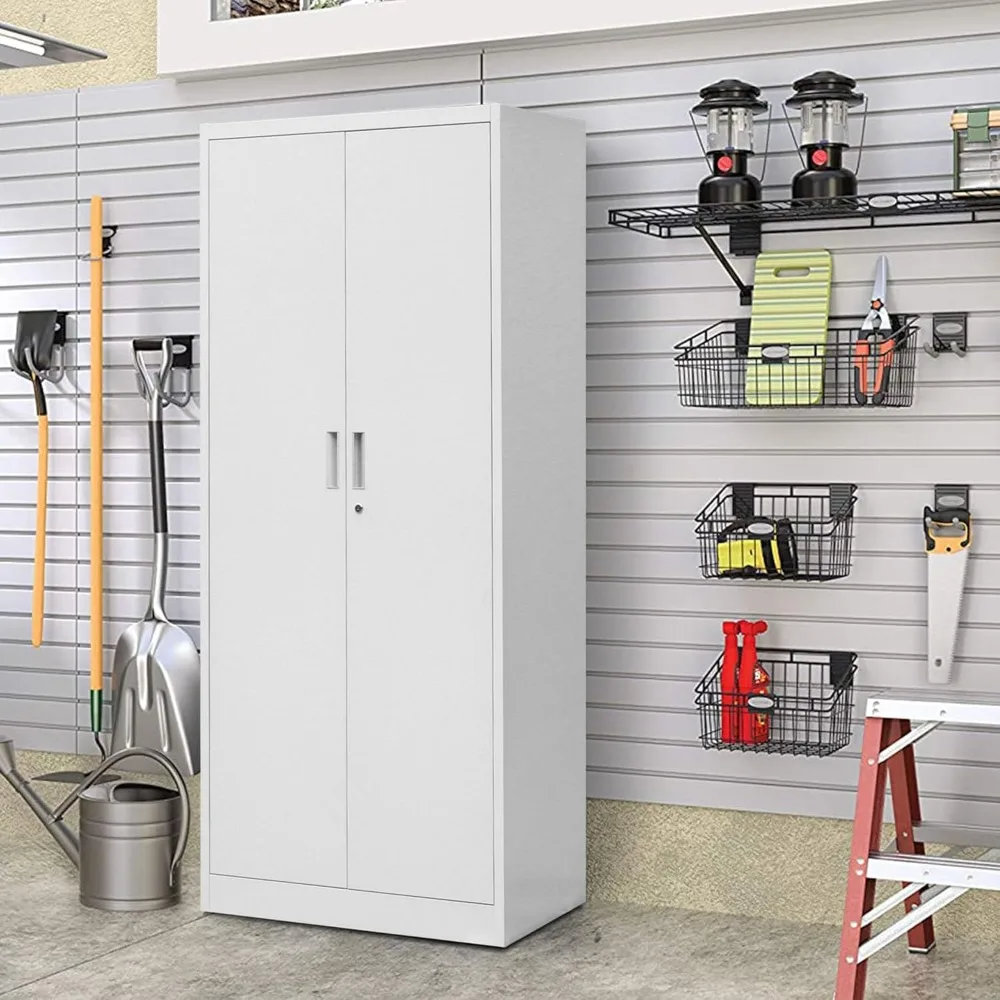 "Metal Storage Cabinet, 71”H with 5 Adjustable Shelves & Locking Door – Steel Cabinet for Garage, Home & Office Organization"