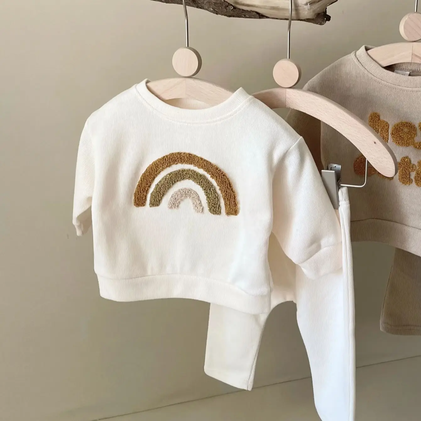 Conjuntos de ropa de punto de algodón para bebé europeo, ropa de primavera para niños y niñas, chándal holgado, jerséis, Tops + Pantalones, trajes de 2 uds.
