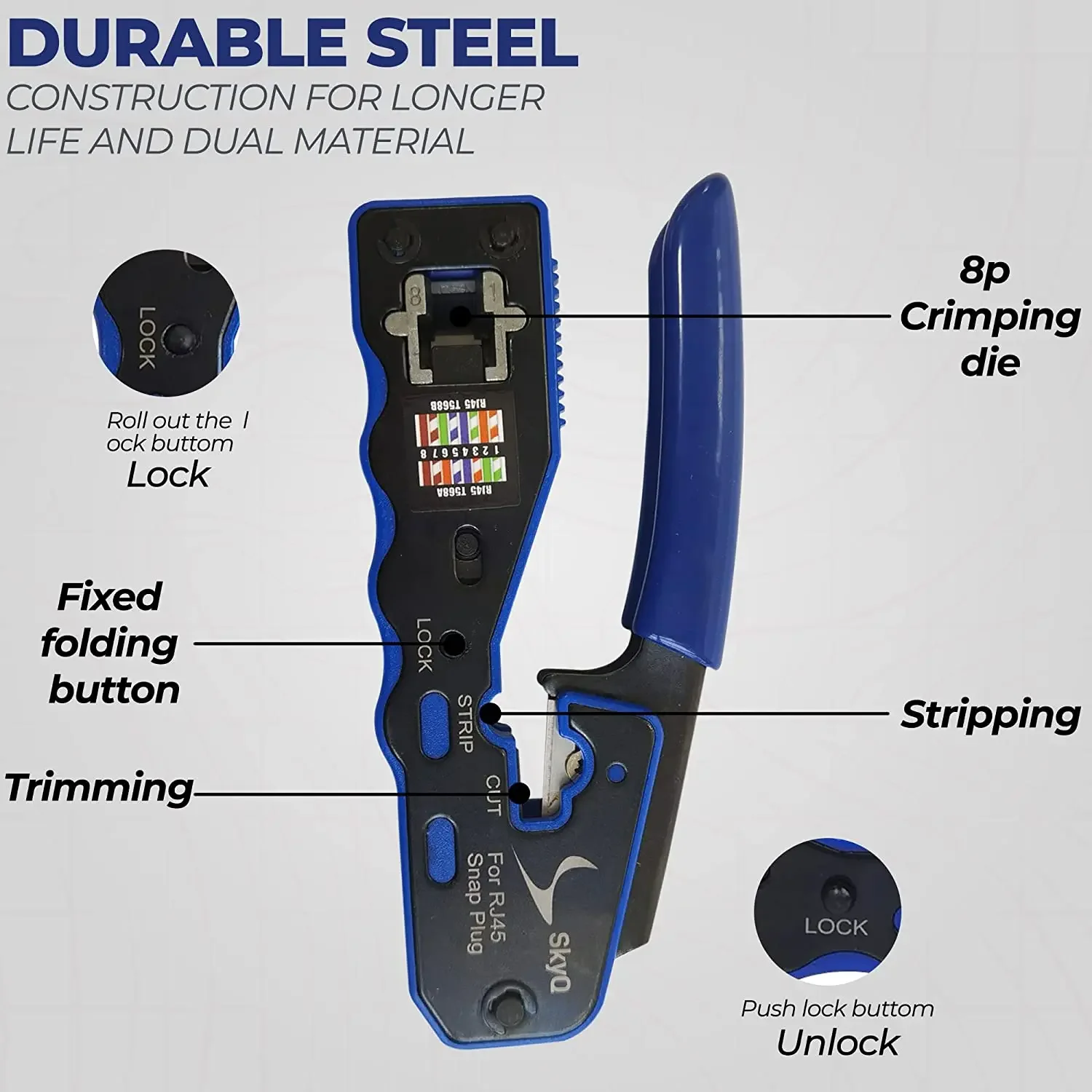 ZoeRax RJ45 Crimp Tool Pass Through Crimper Cutter voor Cat6a Cat6 Cat5 8P8C Modulaire Connector Ethernet Alles-in-een Draad Tool