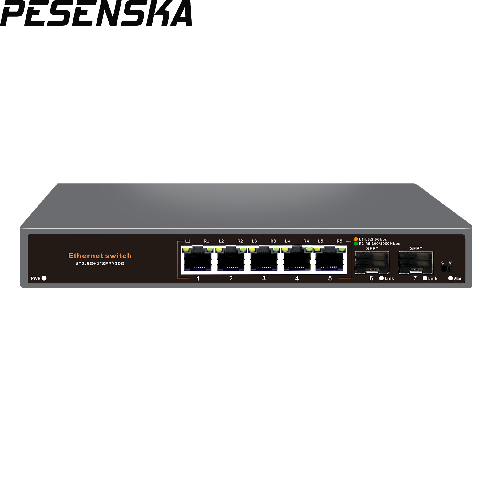 7-портовый 2.5G неуправляемый коммутатор 4*2.5G+2*10G SFP+ металлический безвентиляторный совместим с 100/1000/2500Мбит/с 2.5Gbe