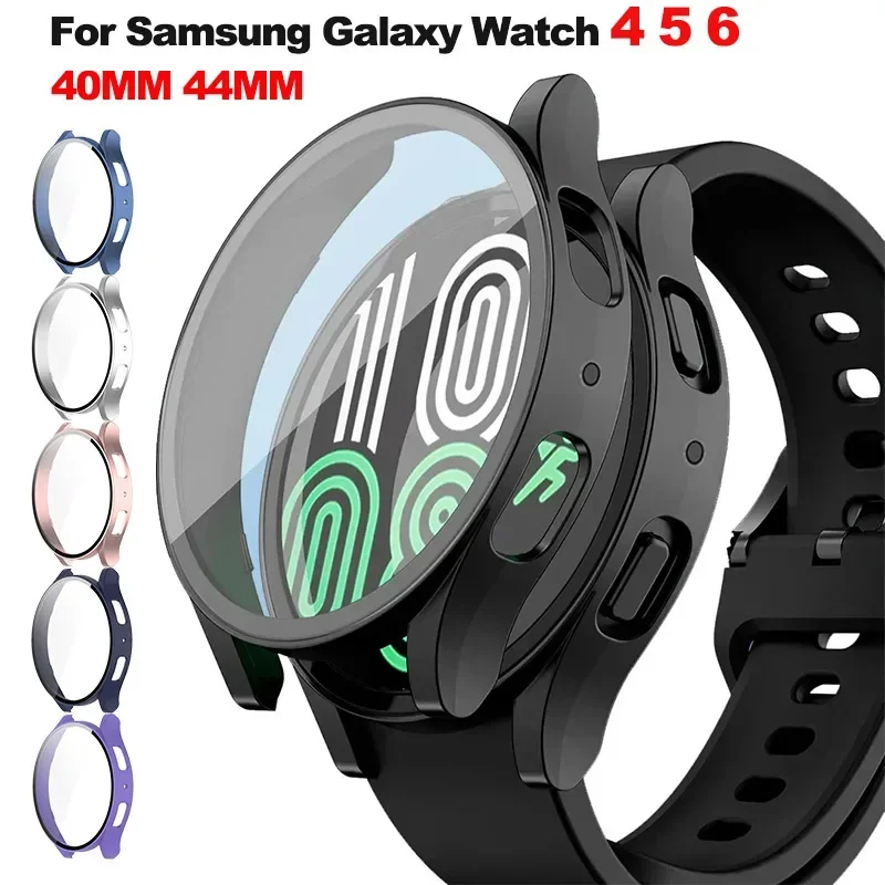 Gehärtetes Glas + PC-Abdeckung für Samsung Galaxy Watch 4 5 6 44 mm 40 mm, alle Abdeckungen, schützende Bumper-Hülle, Galaxy Watch4 5 Zubehör