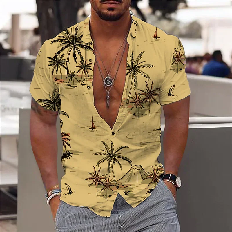 2024 Coconut Treeเสื้อสําหรับชาย 3dพิมพ์ชายเสื้อฮาวายชายหาด 5xlแขนสั้นแฟชั่นTops Teeเสื้อชายเสื้อCamisa