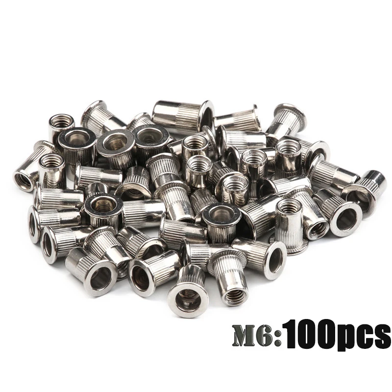 100PCS Stainless Steel Threaded Rivets Nut Flat Head Rivet Nuts Set Insert Reveting M3 M4 M5 M6 Stainless Steel Rivet Nut Set