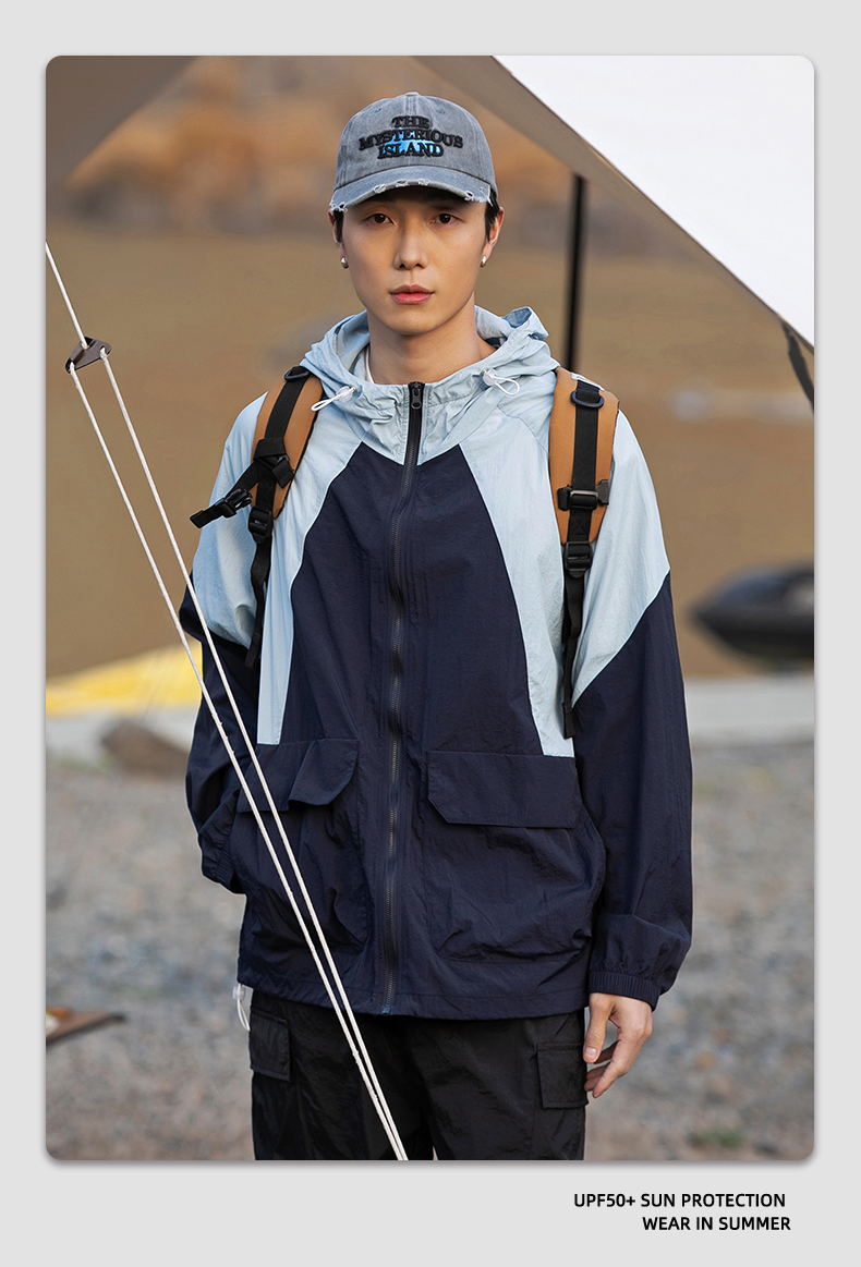 เสื้อโค้ทมีฮู้ด, ใหม่เสื้อแจ็คเก็ตลำลองคอปก UPF50แห้งเร็ว + ป้องกันแสงแดด