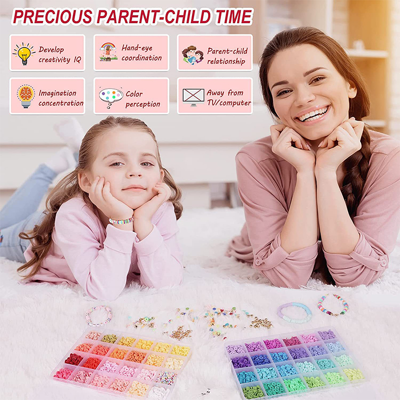 2 Box mit 24 Regenbogenfarbenen Tonperlen, Armbandherstellungsset für die Schmuckherstellung, Buchstabenperlen-Zubehör-Set, DIY handgefertigte Lieferungen