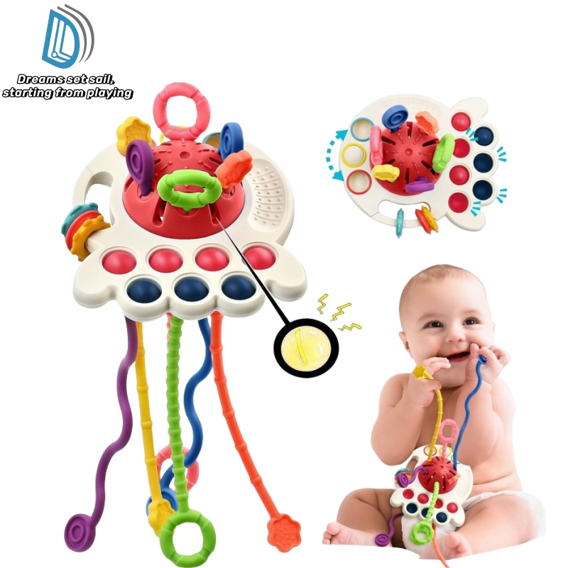 Baby Sensory Teething Toy Infant Montessori Chew Training Kids Pull String Activity Toy for Toddlers Push and Pull Toys