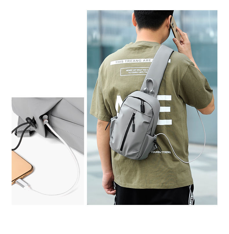 メンズチェストバッグ,ファッショナブルな単色チェストバッグ,カジュアルなアウトドアショルダーバッグ,1つのショルダーストラップ,高級ブランドUSB