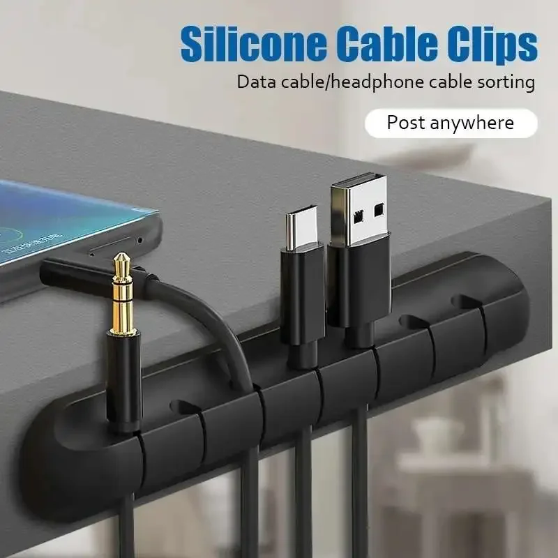 Organizador de cables USB de silicona, enrollador de cables, Clips de gestión ordenados de escritorio, soporte de cables para ratón, organizador de cables para auriculares