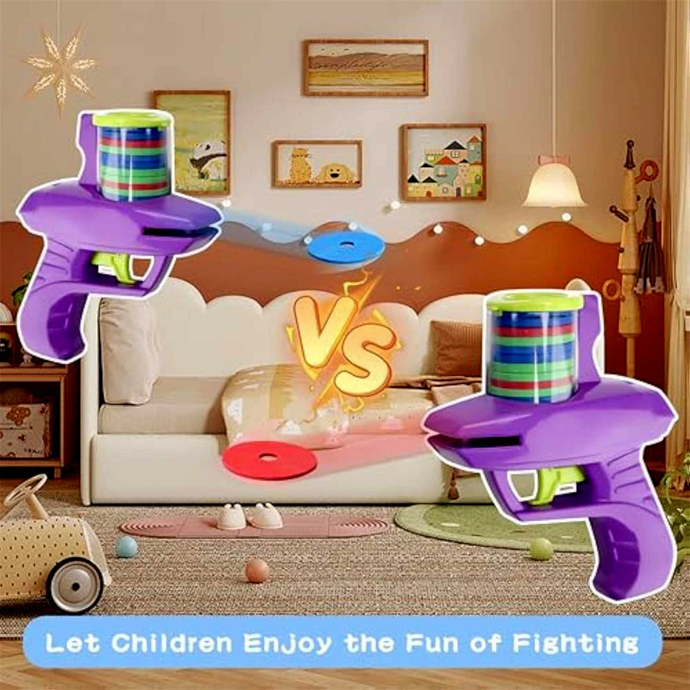 Outdoor Game Foam Disc Gun Toy for Kids, Flying Disc Shooting Launcher, Double Parent-Child Interactive Children Toy