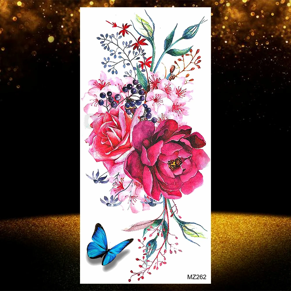 Thực Tế Đen Hoa Hồng Hoa Hình Xăm Tạm Thời Giả Chống Nước Tatoo Nghệ Thuật Thân Thể Cánh Tay Chân Họa Tiết Hoa Mẫu Đơn Bloosom Hình Dán Xăm Trang Điểm
