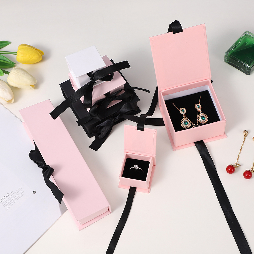 5pcs Whire Black Jewelry Flip Paper Box with Silk Earrings Bracelet Ring Necklace Organizer Gift Packing Box Wedding Gift Case