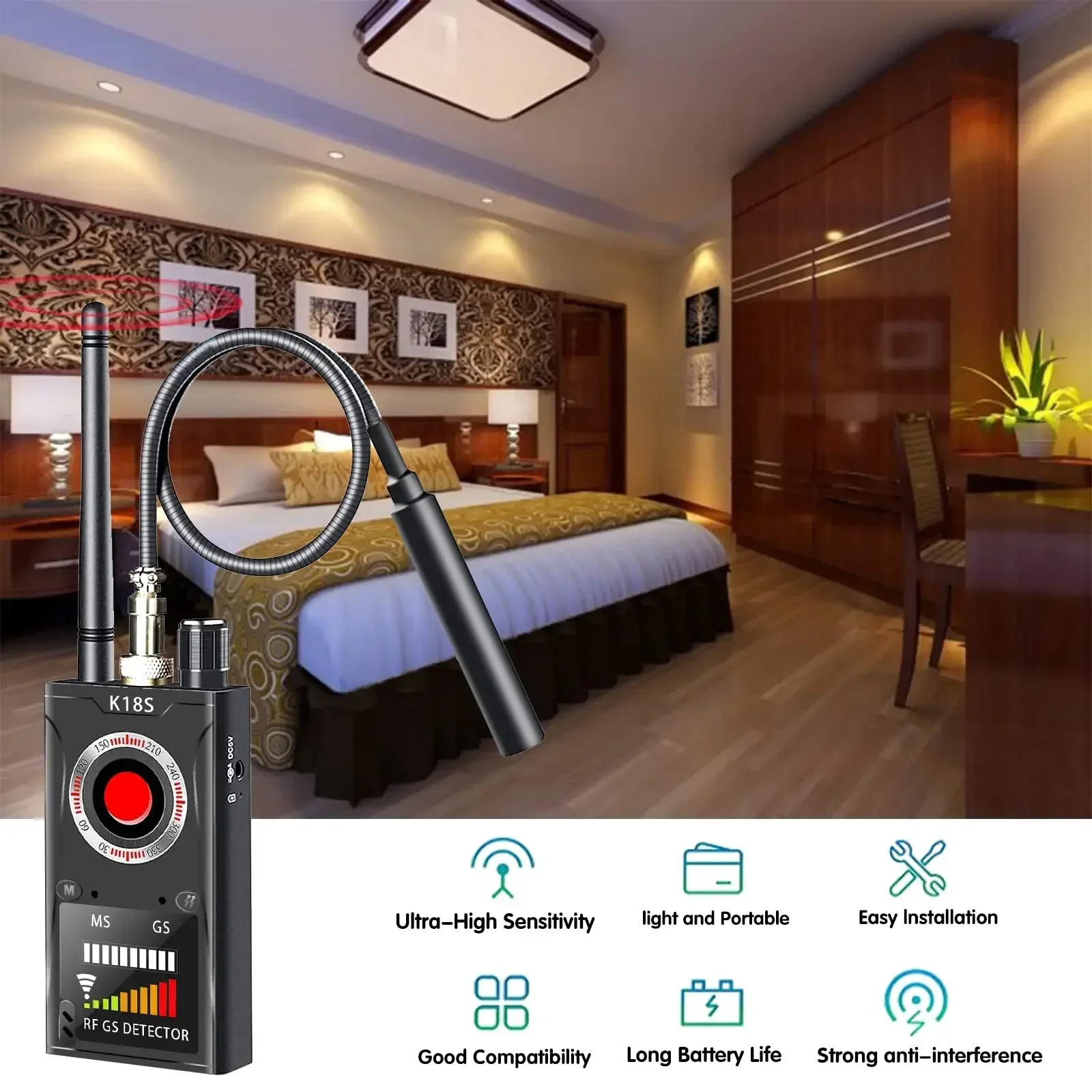 K18 Detector Multi-function Anti Mini Bug Audio SPY-Camera GSM Finder GPS Signal Lens RF Locator Tracker Detect Wireless Camera