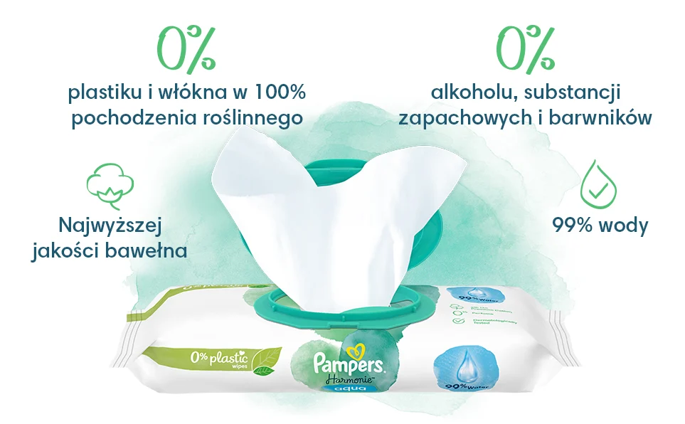 PAMPERS Harmonie AQUA Chusteczki nawilżane dla dzieci op. 15x48 szt