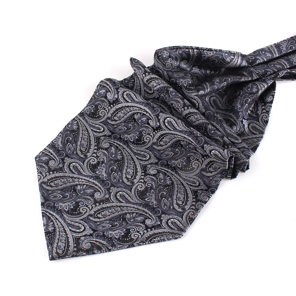 Corbata de anacardo con patrón gris para hombre, corbata Formal de boda Ascot Scrunch, corbata de cuello de Cachemira Jacquard para caballero británico de lujo