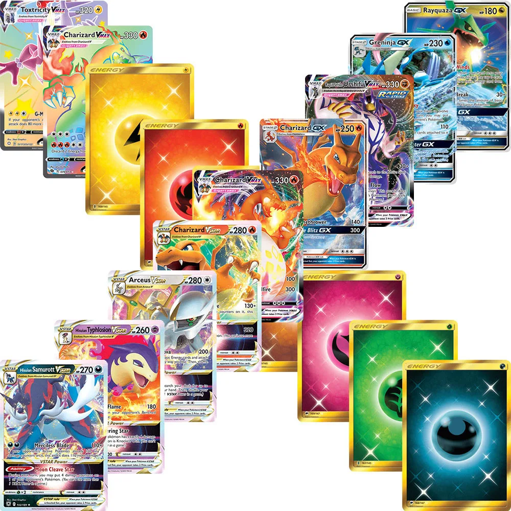 100 шт. английские карты покемонов Vstar V VMAX GX MEGA EX Shining Arceus Cards Game Battle Trainer Collection Booster Box