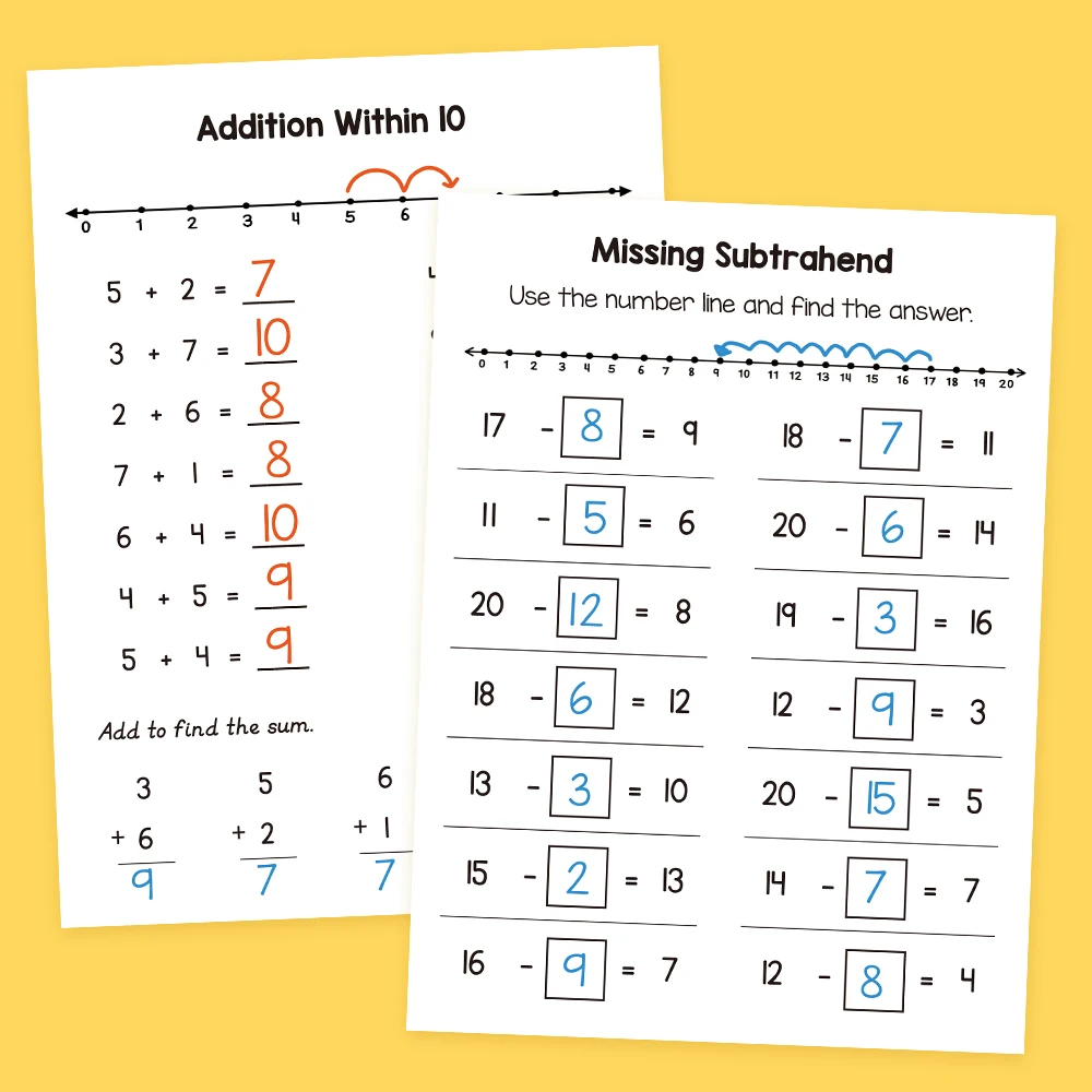 Addition y resta dentro de 20 libros de ejercicios de entrenamiento, libro de práctica de líneas numéricas, guardería, aprendizaje de matemáticas preescolar Montessori