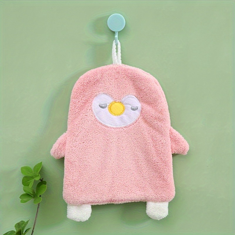 Serviette à main pingouin en velours de corail, joli ménage, toilettes, cuisine, peut accrocher, épaisse, absorbante, lavable