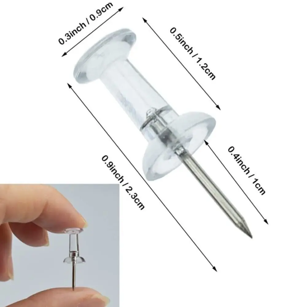 100pcs Clear Transparent Push Pins New Plastic Map Chart Drawing Pins Notice Bulletin Cork Board Thumb Tacks