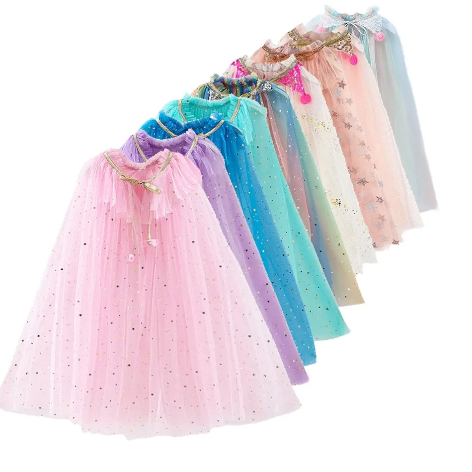 Mädchen Kostüm Kinder Elegantes Kleid Umhang Kinder Weihnachten Halloween Party Versorgung Mädchen Tüll Umhang Elsa Rapunzel Cosplay Zubehör