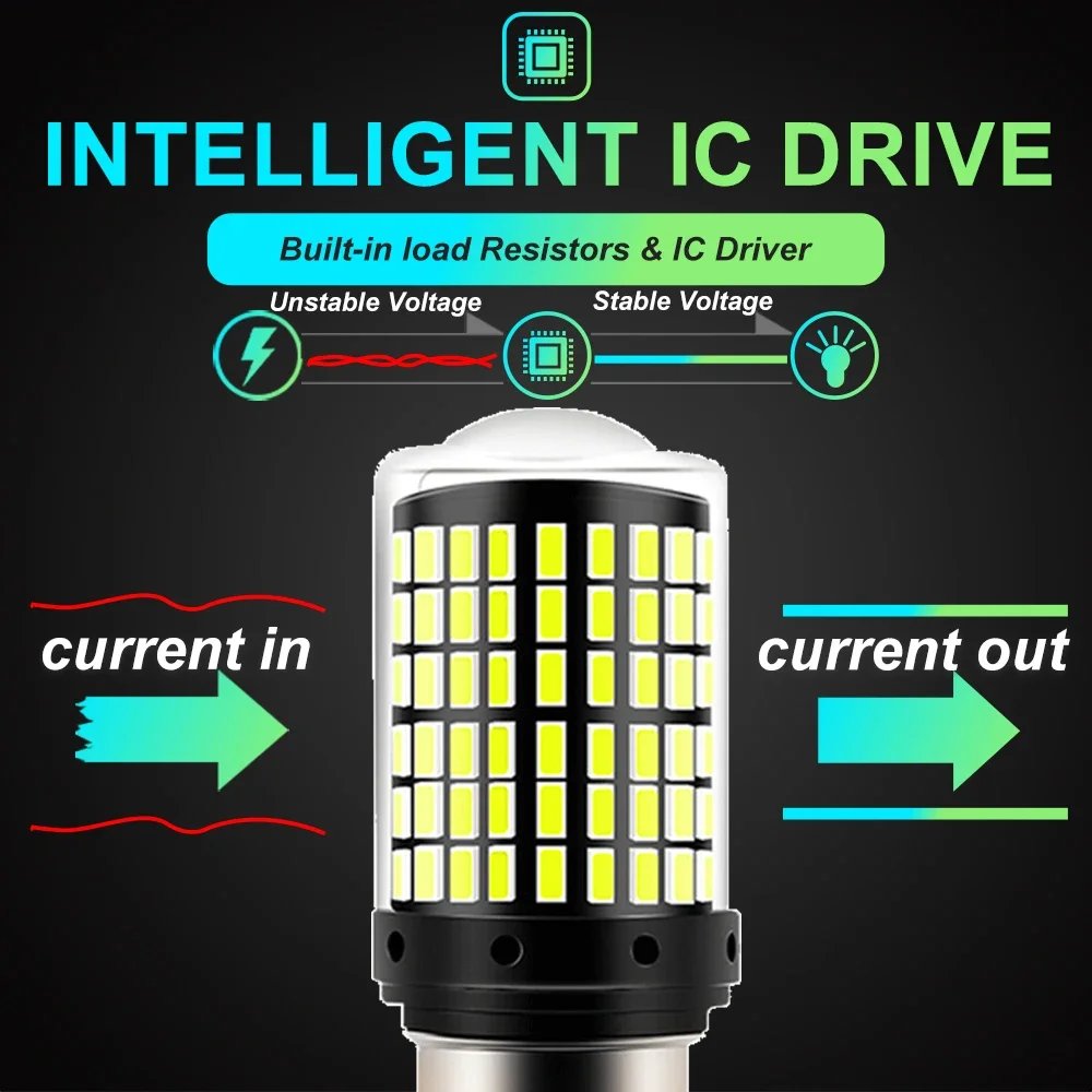 1pc 12V-24V Signal lumineux 1156 BA15S P21W 1157 BAY15D P21/5W T20 7443 W21/5W 7440 W21W 144LED ampoule frein de voiture lampe automatique clignotant