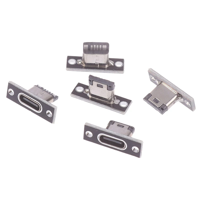 5PCS USB 3.1 Type C Socket With Screw Fixing Plate Type-C USB Jack 3.1 Type-C 2Pin 4Pin Female Connector Jack Charging Port