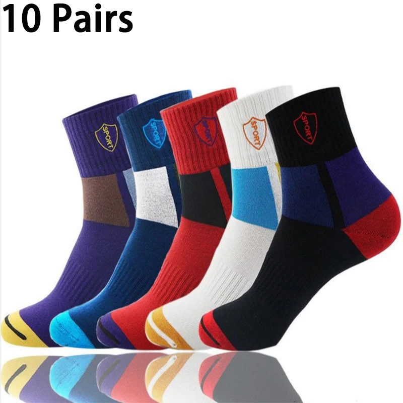 10 pares de calcetines deportivos antiolor para hombre, calcetines deportivos a media pantorrilla, primavera, verano, cuatro estaciones, otoño e invierno, algodón, negocios para hombre