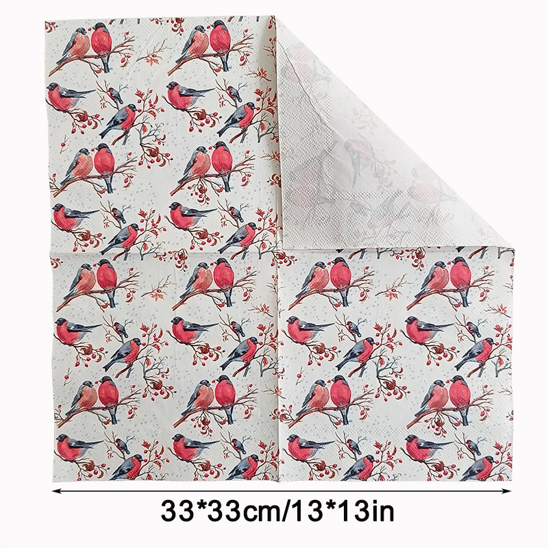 Servilletas estampadas coloridas de 2 capas, 10/20 piezas, 33cm, rama de Urraca roja, copa de vino desechable, mantel individual de papel con flores, decoupage DIY