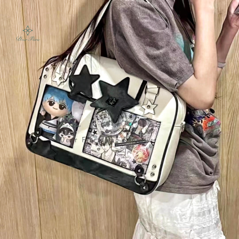 Y2K modna gwiazda Ita torba Lolita dziewczyna przezroczysta kieszeń modna torba na ramię damska DIY wyświetlacz torba na ramię śliczna torebka torebka