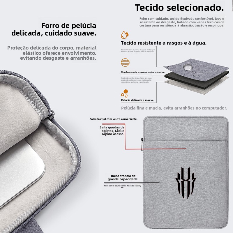 Capa Protetora para Tablet Gamer Nubia Red Magic 3Pro, Bolsa de Armazenamento Interna em Lã de 906 Polegadas para Acórios ...