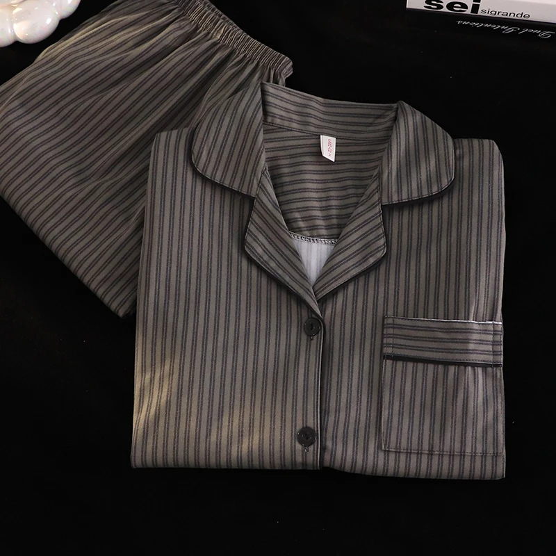 Conjunto de Pijamas de Casal t 2024 em Aodão com Manga Longa para Mulheres, Estilo Simples, Calças Longas para Homen...