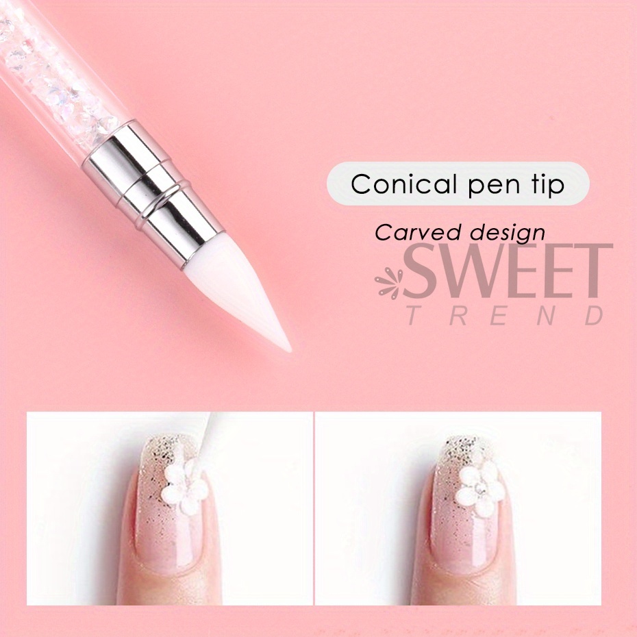 Pluma artística de uñas de silicona de doble cabezal, pluma para esculpir flores, barra de pegamento ajustable, cepillo para en relieve, herramientas profesionales de manicura