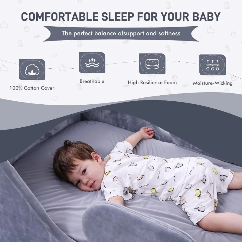 Toddler Bed, Child Bed for Kids with Extra Safty Broad, Standard Crib Size Toddler Bed, Certified Fabric Toddler Beds(Gray)