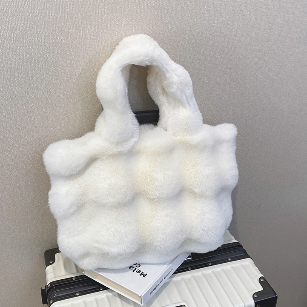 Einfache einfarbige Plüsch-Handtasche für Damen, modische Umhängetasche, lässige Pendler-Einkaufstasche, stilvolle, vielseitige Grifftasche