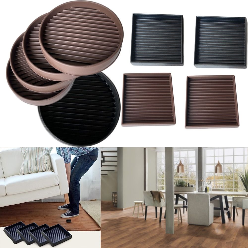 4Pcs/set Non Slip Furniture Pads Square Round Rubber Furniture Caster Cups Bed Couch Chair Feet Stoppers