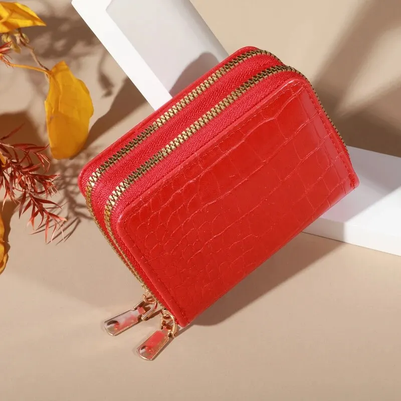 Elegant Women's Multi Card Wallet - Secure Double Zip Clutch | Casual PU Leather Purse with Style Storage Crocodile Card Bag