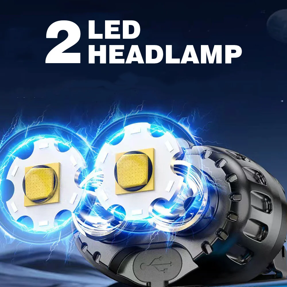Faróis LED poderosos IPX4 à prova d'água faróis de lanterna de cabeça de emergência para pesca ao ar livre, camping, caminhadas