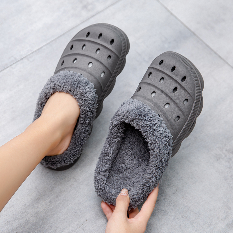 Herren- und Damenmodell, wasserdicht, EVA, warme, mit Fell umwickelte Hausschuhe für den Hausgebrauch, Baumwollschuhe, Fellrutschen, Plüsch-Winterhausschuhe